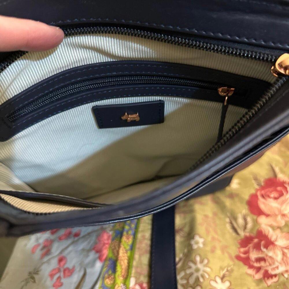 Radley London Women Navy Blue Solid Leather Crossbody Purse Gold Hardware Zip - Picture 6 of 6